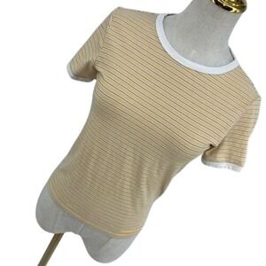 Womens Divided Yellow Striped Ringer Shirt Short Sleeve M 90s Y2K Vintage Style